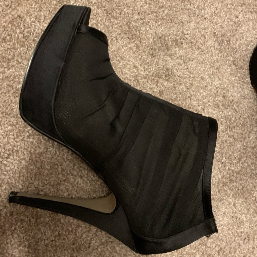 Black sheer peep toe booties